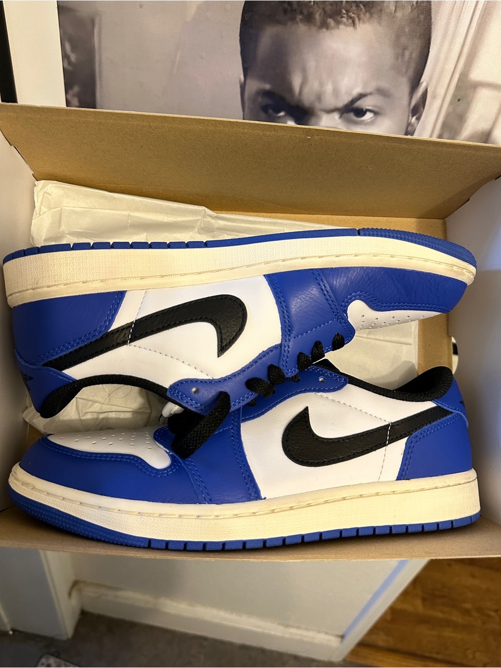 Nike Air Jordan 1 Retro low OG Men’s Low-Top Sneakers - White/Blue/Black